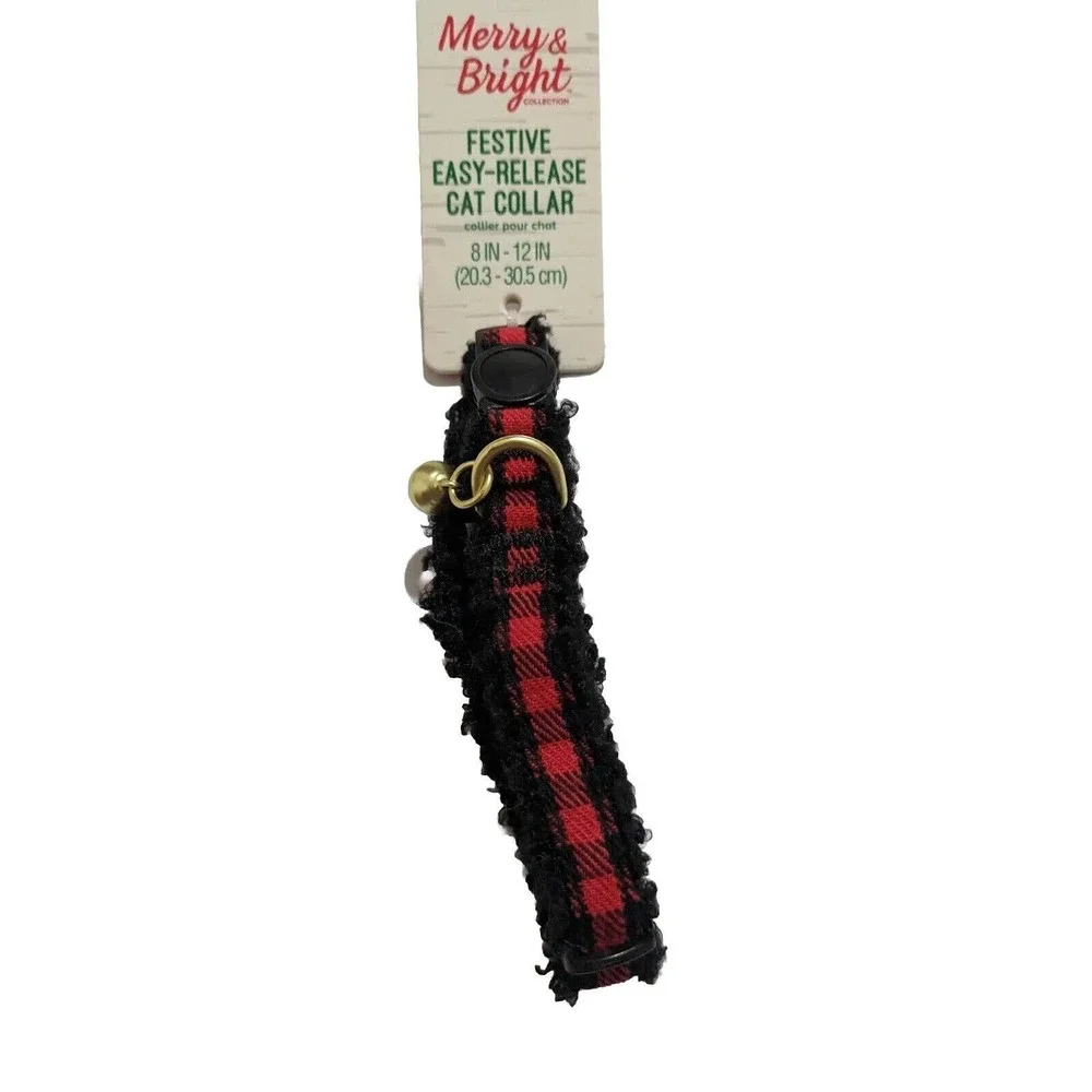 3/$20 PetSmart Easy Release Cat Collar Red Buffalo Check Pattern Faux Sherpa New